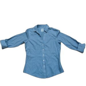 Brooks Brothers 346 Women Petite Fitted Shirt Blue Check Non Iron Cotton 2P
